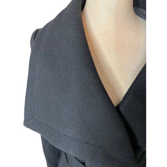 Anthropologie Love & Liberty Black Asymmetrical Belted Wrap Wool Coat Size 4 - Picture 4 of 10